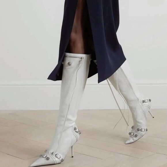 None Shoes - (ST1-6076) Women's White Knee - High Pointed Stiletto Boots Sz 10